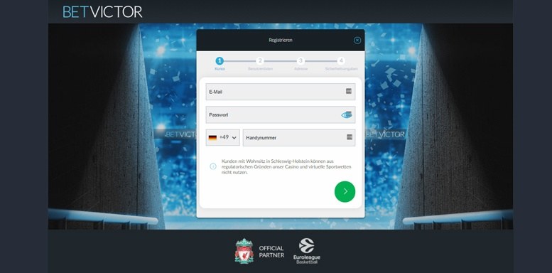 Anmeldungsformular im BetVictor Casino