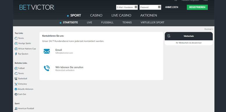 Kundensupport im BetVictor Casino