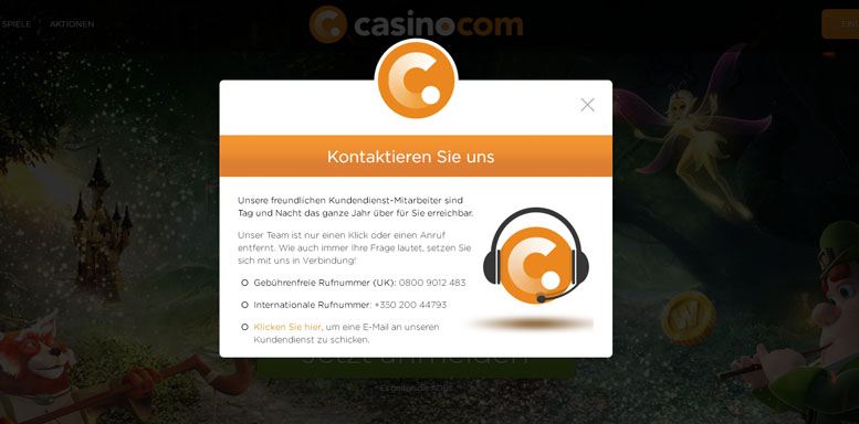 Kundensupport im Casino.com