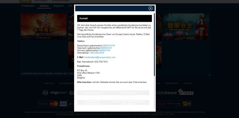 Kundensupport im Europa Casino