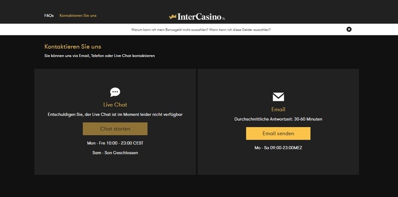 Kundensupport im InterCasino