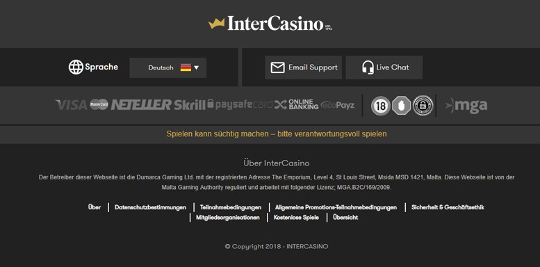 Lizenzen und Sicherheitssiegel des InterCasino