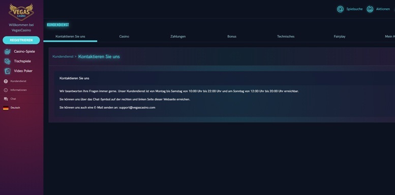 Kundensupport im VegasCasino