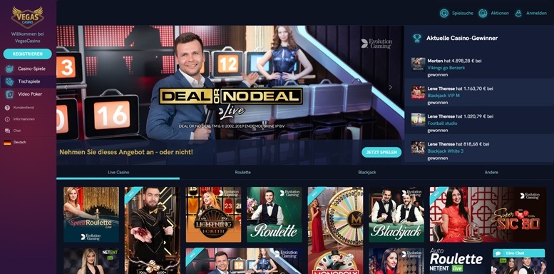 Vorschaubild für das Live Casino von VegasCasino