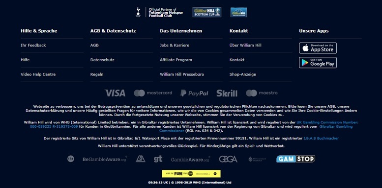 Lizenzen und Sicherheitssiegel des WilliamHill Casinos