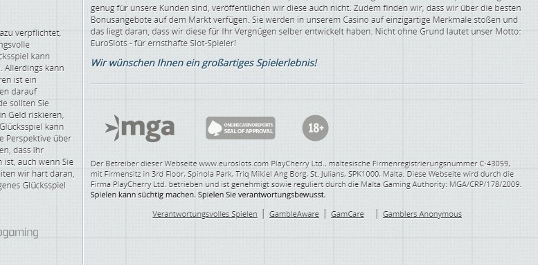 Lizenzen und Sicherheitssiegel von Euroslots