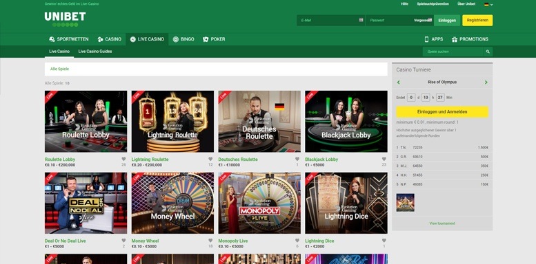 Vorschaubild für das Live Casino von Unibet