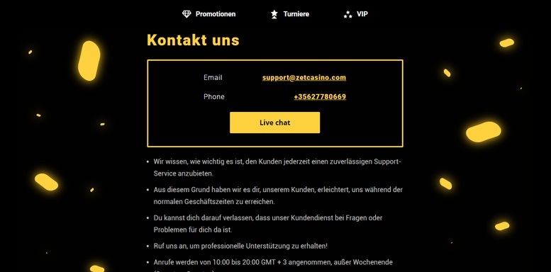 Kundensupport im ZetCasino