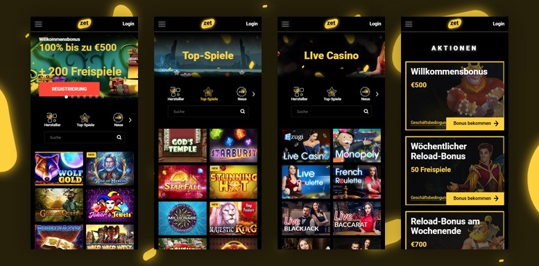 Mobile App des ZetCasinos