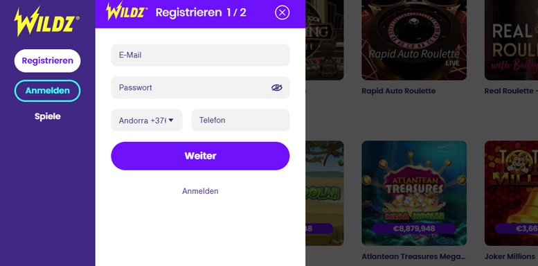 Wildz-Anmeldung