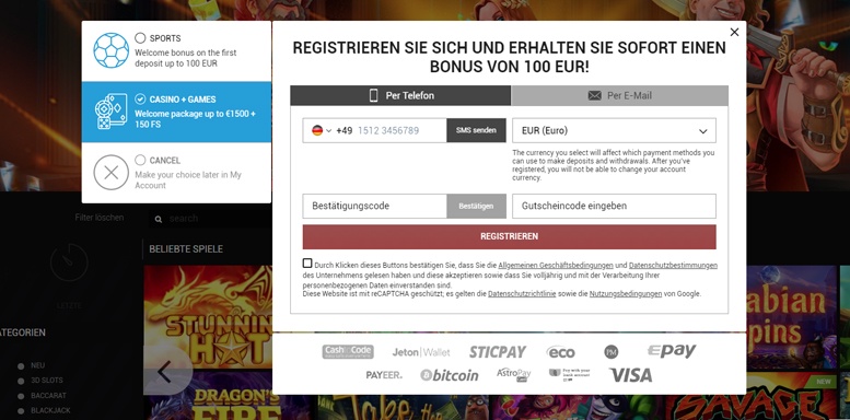 Anmeldungsformular im MegaPari Casino