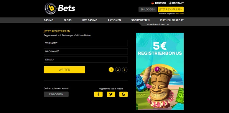 Anmeldungsformular bei b-Bets Casino