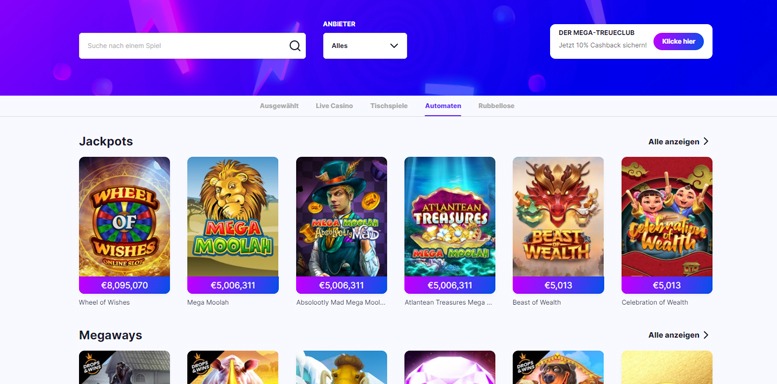 Megarush Casino Spiele