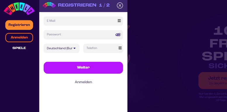Wheelz Anmeldeformular